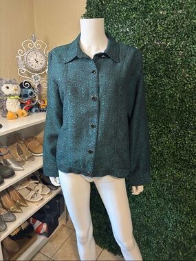 Choices Teal Patterned Button-Down Shirt Jacket